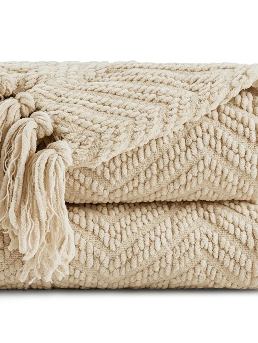 Beige Throw Blanket for Couch, Knitted Beige Throw for Bed, Neutral Throw